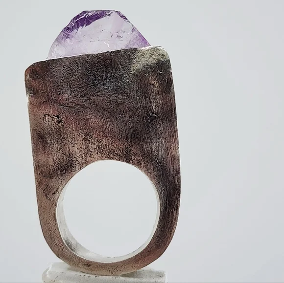 RAW AMETHYST STONE STATEMENT RING HANDMADE IN STERLING SILVER METAL SIZE 9